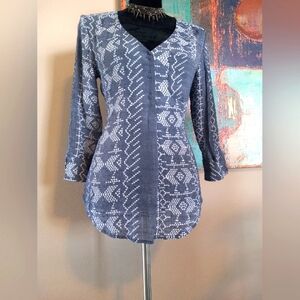 Fred David Blue & White Print Tunic Top Size S NWOT